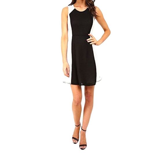 Flex Time Dresses & Skirts - FLEX TIME Women's Color Block Fit & Flare Black & White Mini Dress Size Medium